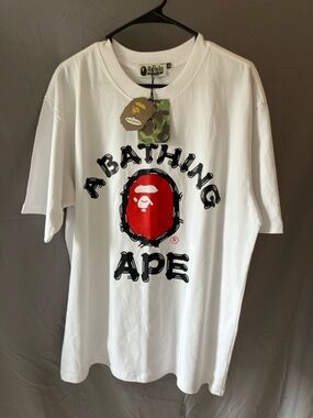 A Bathing Ape White Logo Short Sleeve Tee - Red Graphic